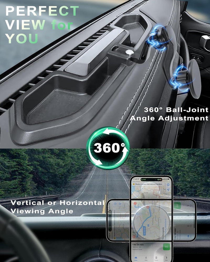 ZKJAYOE Magnetic Phone Mount for Jeep 2021-2023 Wrangler JL JLU 4XE - Dashboard Phone Holder with Magsafe for Jeep Wrangler JL 4XE Accessories (Not for Gladiator) - Image 3